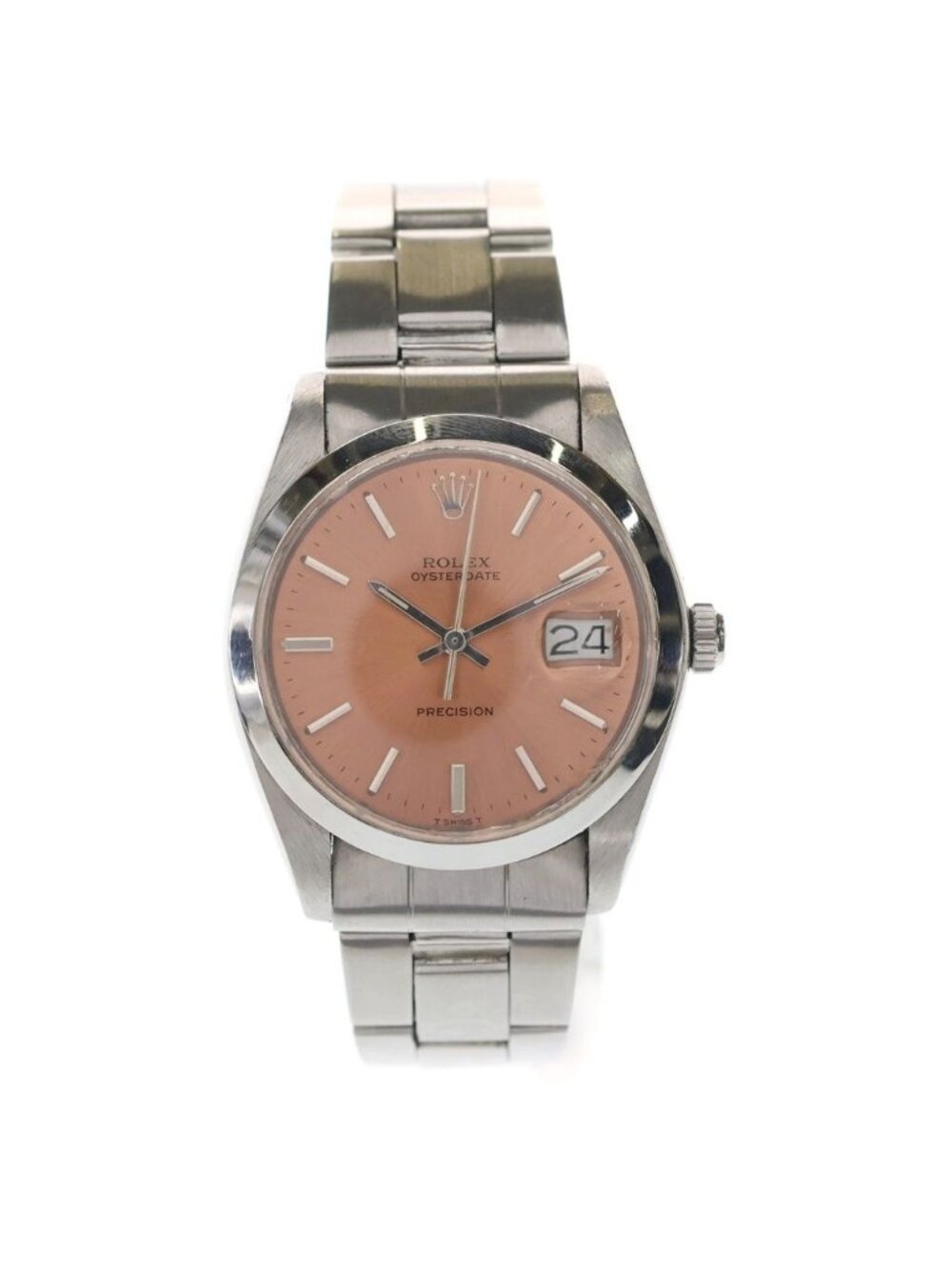 Rolex Oyster Date Precision SS Hand Wound Stainless Steel Watch Salmon Pink Dial